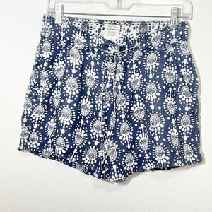 SIGRID OLSENS Shorts Blue white floral‎ BOHO 100% Linen Beach Shorts Small